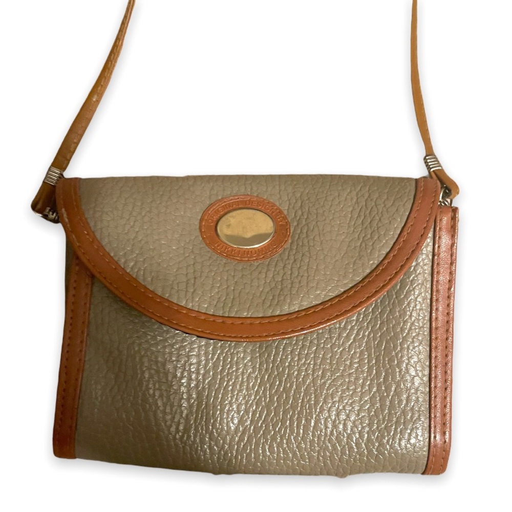 Vintage Nikki Nonno Greenish Gray & Brown Clutch Coin Purse Crossbody - Picture 7 of 11
